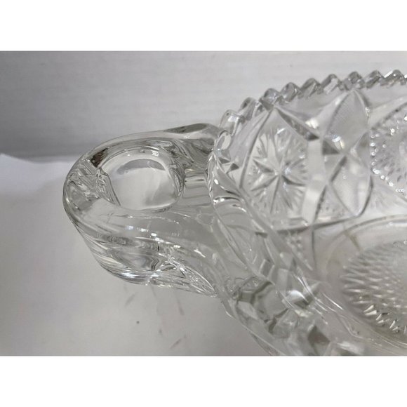 Antique American Nucut Glass Oval Bowl Dish SawTooth Rim Hobstar Vintage - Picture 7 of 10